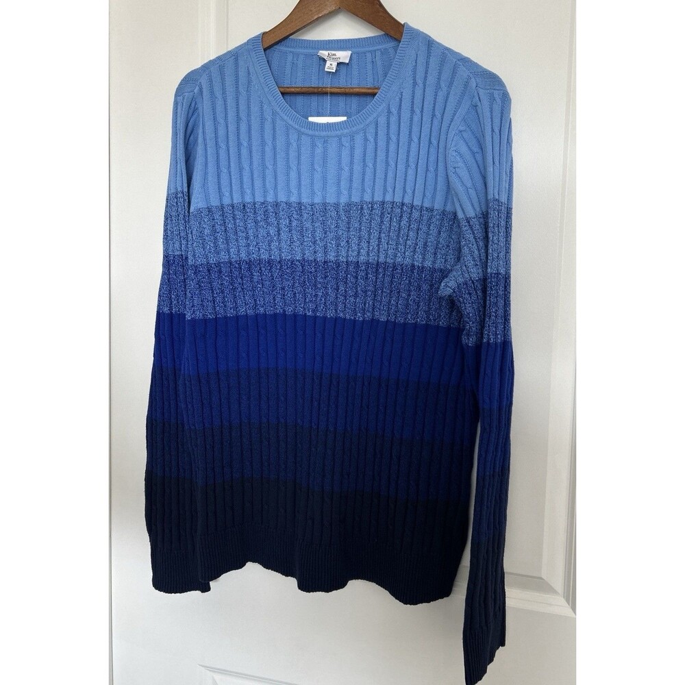 Kim Rogers Sweater Extra Large Cotton Cable Knit Ombre Coastal Nautical Elevated